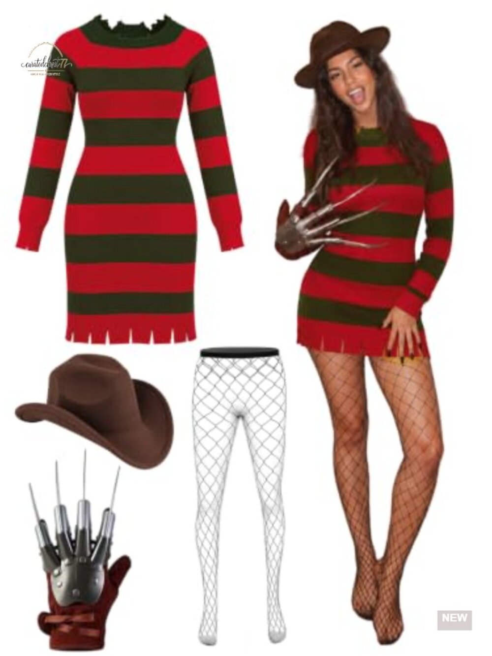 Serial Killer Costume Set Fedora Dress Claw Glove Halloween Adult